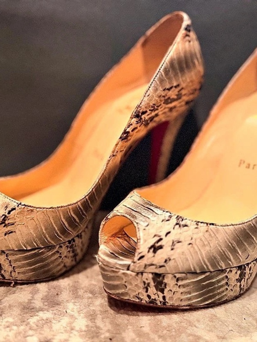 Christian Louboutin Lady Peep Python Platform Pumps Brown & Black EU 36.5